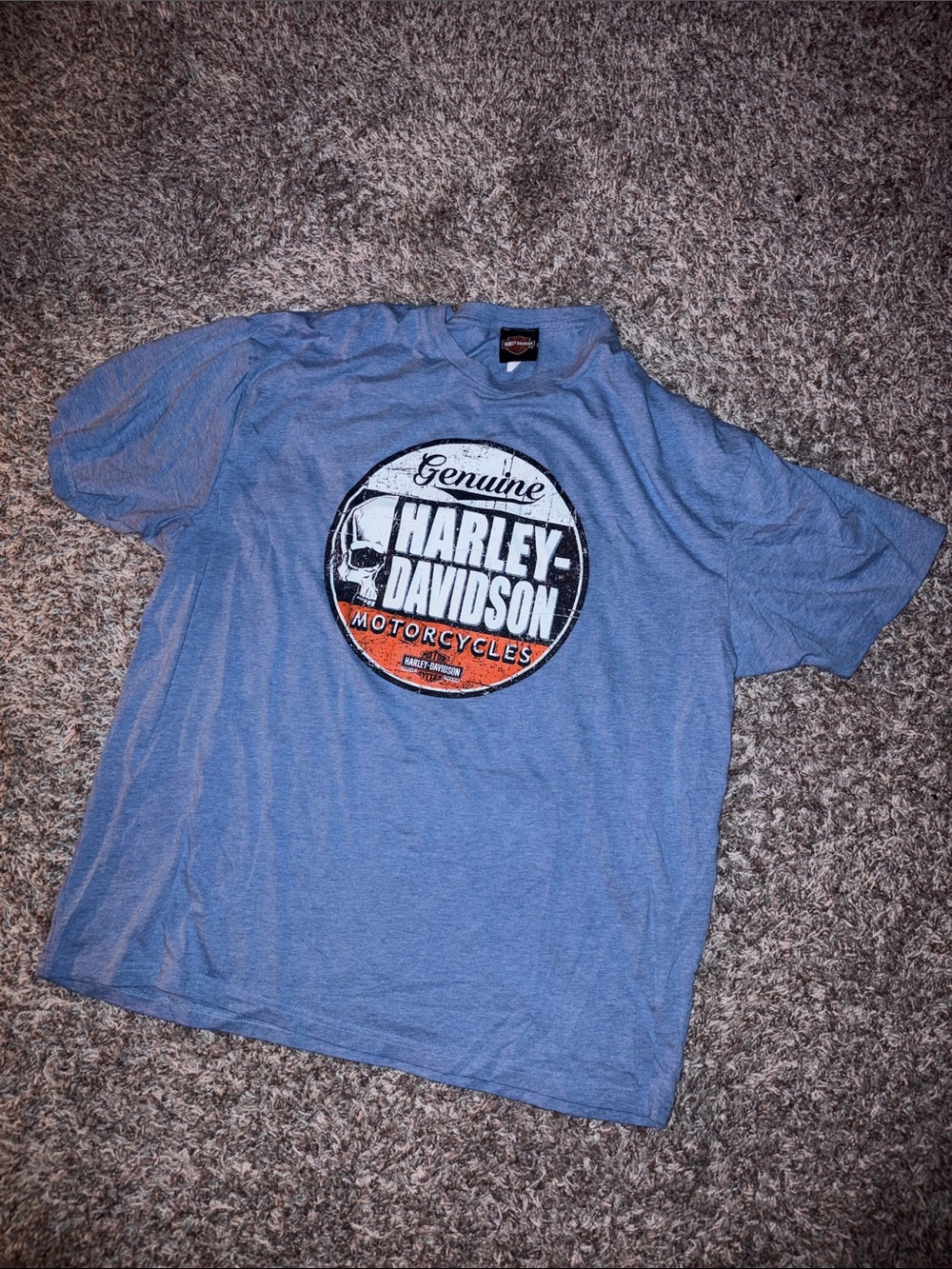 Harley-Davidson Heather Blue Short Sleeve Tee with Orange Graphic